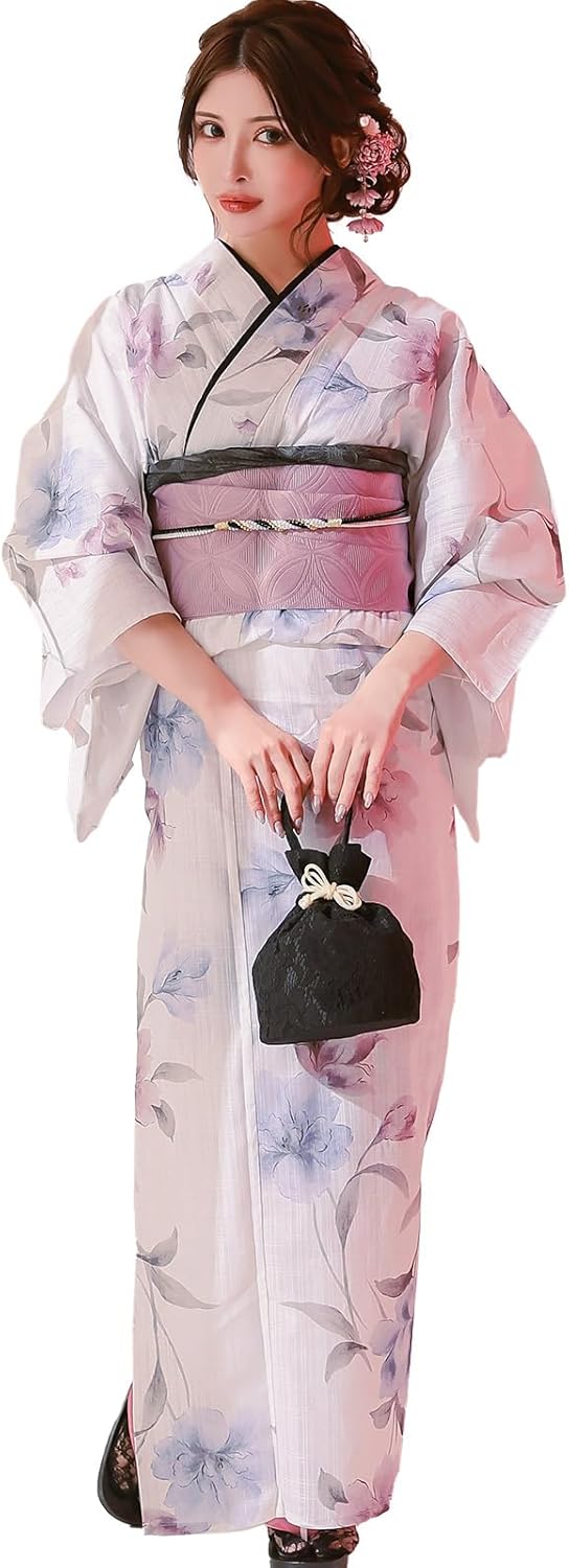 Tika 浴衣 青地×ニュアンスフラワー浴衣3点セット 浴衣セット レディース